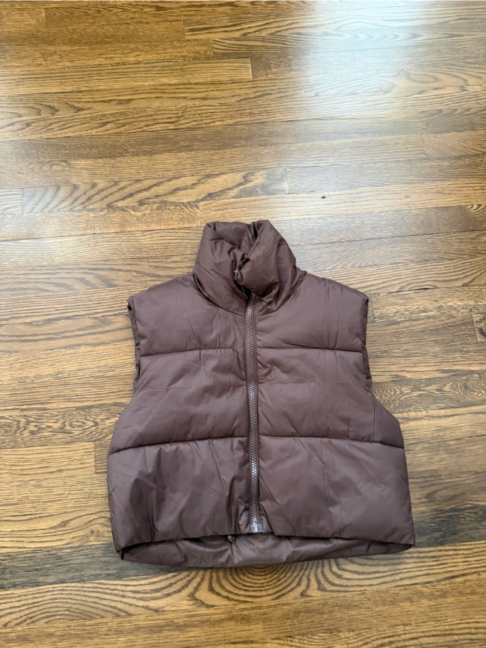Brown Puffer Vest with Hood